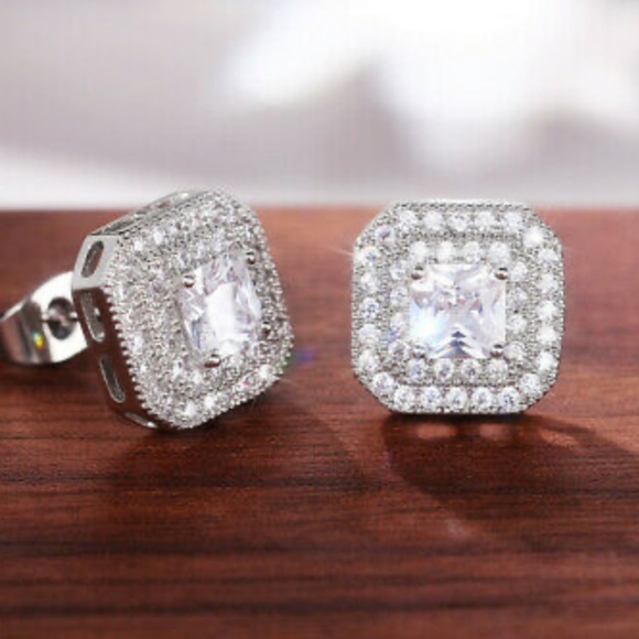 New Sterling silver Square Diamond Stud Earrings - Picture 4 of 4
